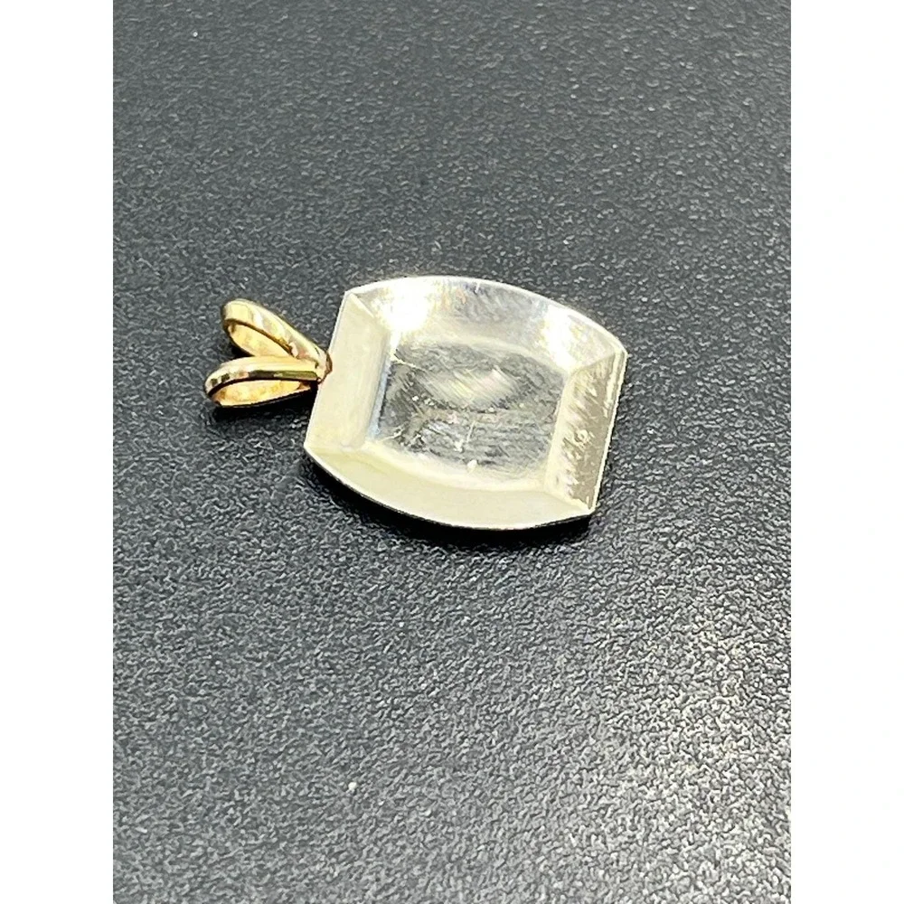Vintage 14K Two-Tone Gold Ornate Floral Engraved Rectangular Pendant Charm 1.08g